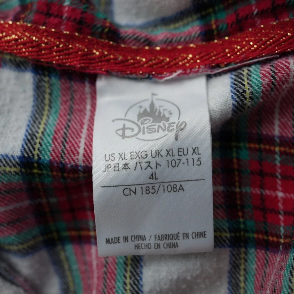 Disney Store Shirt Minnie Mouse Women Flannel Pajama Plaid‎ Button Up Red XL - Picture 3 of 11